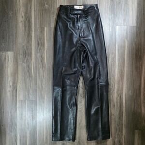 Margaret Godfrey Vintage Black Leather‎ Pants High Rise Straight Leg Size 6